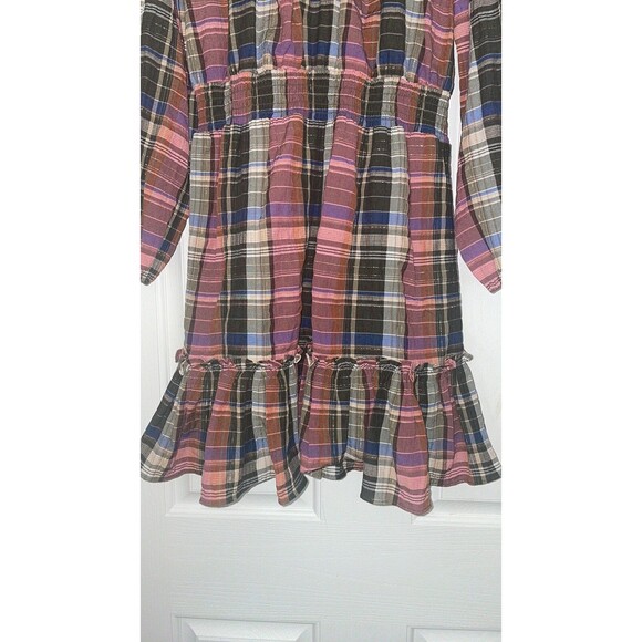 Veronica Beard Women's Destiny Crinkle Plaid Dress size 4 NWT Olive/Pink V-Neck - Picture 4 of 8